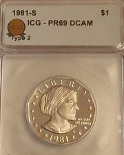 1981 S TYPE 2 SBA DOLLAR ICG PR69 DEEP CAMEO Free Post Tracking  picture