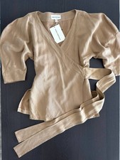 Mara Hoffman Susa Wrap Top XS Brown Tencel Linen NWT $295 Made in USA picture