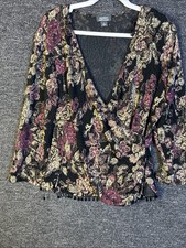 Dressbarn Collection Large Blouse Cross Over VNeck Top Beaded Bottom Hem Top picture
