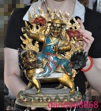 Tibet Buddhism bronze painted Riding a beast King Ming Vajra King Kong statue picture