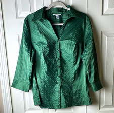 dressbarn Women’s Green Solid Collared Woven Button-Up Holiday/Party  14/16W picture