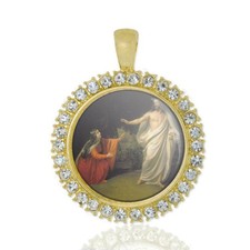 St Mary Magdalene W Jesus Christian Round Medal Gold Tone Pendant  Rhinestones picture