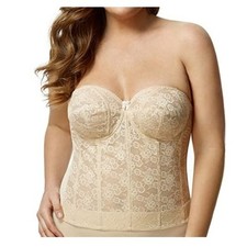 Elila 6621 Strapless Longline Underwire Lace Bra, Nude, size 46E picture