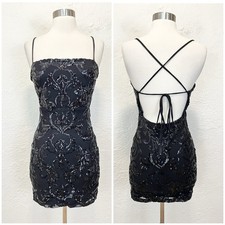Windsor Mini Dress Black Sequin Tie Back Party Dance size Small S picture