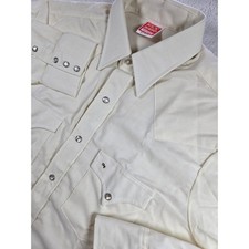 Vintage Ely Plains Mens Western Pearl Snap Shirt Cream Made in USA 16.5-35 80s picture