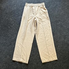 Topshop Wide Leg Pants Women 4 Beige Twill Stretch Pull On Elastic Waist Casual picture