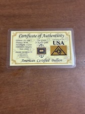 ACB ONE (1) GRAIN .999 Fine 24k Solid Gold Bar Ingot Bullion with COA Card  picture