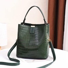 Vintage Stone Leather Handbag Shoulder Crossbody Bags Fashion Female Bucket Bag picture