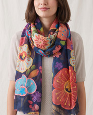 Hand Embroidered Pashmina Scarf Boho Floral Wrap Shawl Indian Handmade Gift picture