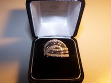 ZALES 46 DIAMOND 6 ROW STERLING SILVER COCKTAIL RING SIZE 8 1/2 SIGNED picture