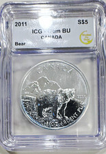 2011 Canada $1 0.9999 Fine Silver Bear Coin ICG GEM BU - Bear Variety Silver picture
