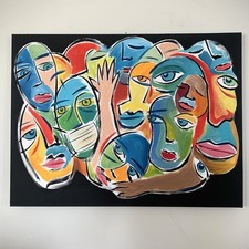Large Original 36x48” Abstract Acrylic Painting on Canvas Faces Contemporary Art picture
