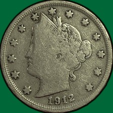 1912-S Liberty Head V Nickel Choice Very Good VG+ Coin #48185 picture