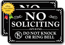 2 Pack No Soliciting Sign 9 x 6 Aluminum Metal Weatherproof Front Door Sign picture
