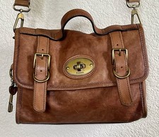 FOSSIL MADDOX Distressed Brown Leather Organizer Crossbody Messenger Bag 11x9x4 picture