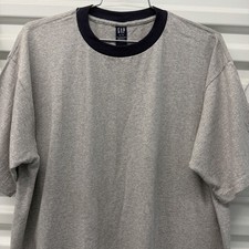 Vintage The Gap Blank Ringer T-shirt Men’s XL Heather Grey Navy Collar USA Made picture
