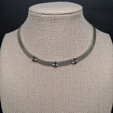 Vintage Silver Tone Mesh Choker Necklace Whit Three Flower. 18.742 picture