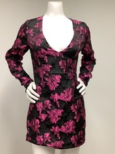 Lulus  Floral Black /Fucsia Metallic Print Mini Zip Dress Women’s Size Medium.* picture