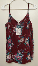 PINK REPUBLIC Women's L Burgundy Floral V-Neck Spaghetti Strap Cami Tank picture