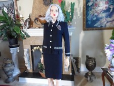 St. John Collection Black & White Trim Knit Skirt Suit Size 8 picture