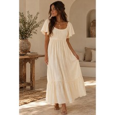NWT In Loom Cream Lace Tiered Maxi Dress Cottagecore Boho Sweetheart Cream SizeM picture