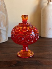 Vintage L.E. Smith Amberina Moon & Stars Lidded Compote 1960s–70s picture