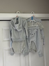 Carters Twin Boys 12M Outfits Pants Hoodie Blue Gray Ears Hoodie Terry NWT picture