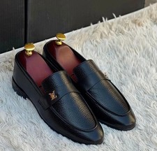 Share Handmade Men Black Leather Moccasins Dress Shoes, Loafer, Men wedding new picture