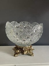 Antique Imperial Broken Arches EAPG Punch Bowl Gold-Tone Metal Stand picture