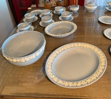 Wedgwood Embossed Queensware Cream on Lavendar -34 pieces from 1957 era picture