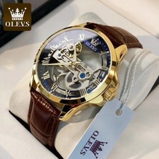 OLEVS Men Automatic Mechanical Skeleton Analog Leather Waterproof Luminous Watch picture
