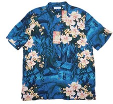Caribbean Roundtree Yorke Hawaiian Shirt XL Blue Floral 100% Rayon NWT (HAW203) picture