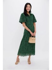 Tuckernuck Olive Eyelet Delaney Dress Puff Sleeves Eyelet Collar Pocket Feminine picture
