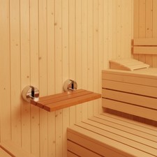 20” Real Teak Wood Folding Shower Wall Seat Bench 440lb Fold Down Brushed Nickel picture
