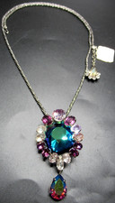 BALENCIAGA Made in France Purple Rhinestone Pendant Necklace W/ Original Tag picture