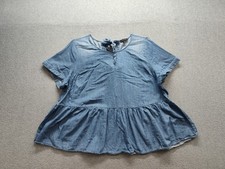 Lane Bryant Women Peplum Blouse Top 22/24 Light Blue Short Sleeve Crew Neck City picture