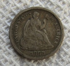 1868-S Seated Liberty Silver Half Dime Rare Key Date San Francisco Fine Scratch picture