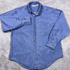 Vintage LL Bean Mens Light Wash Denim Button Up Shirt Large Made In Canada picture