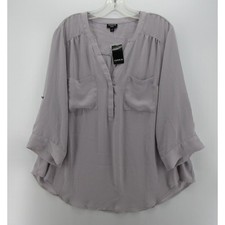 Torrid Top Women 1X Plus Gray Harper Henley Blouse Georgette Pullover Career NEW picture