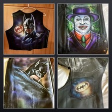 Airbrushed Batman Leather Vest & Motorcycle Chaps Set picture
