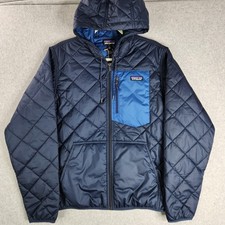 Patagonia Diamond Quilted Jacket Mens Small Navy Blue Hooded Full Zip 27611 NECL picture