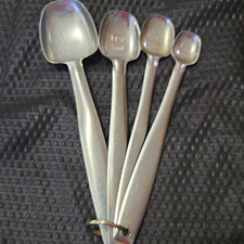 Vintage Foley Long Handled Metal Measuring Spoons Set 4pc Silver w/Ring picture