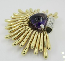 5.00Ct Heart Cut Lab Created Amethyst Women's Brooch Pin 14K Yellow Gold Finish picture
