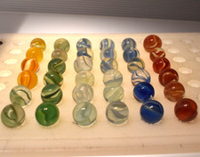 VITRO AGATE MARBLES CATS EYE 6 VEIN CAGE 36PC MIXED COLORS LOT GLASS VINTAGE TOY picture