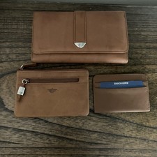 NWT Dockers Genuine Leather Cognac Brown 3-Piece Wallet Set picture