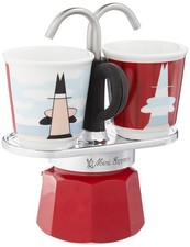 Bialetti Mini Express Magritte 2 Cup Moka Set Red 2 Shot Glasses Limited Ed. picture