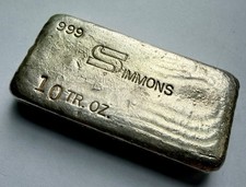 Vintage Simmons 10 Oz 999 Fine Silver Old Pour Bar, Large S, Minty & Rare  500 picture