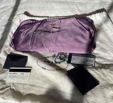 PRADA GLICINE Raso Gold Clutch Iris Lavender Preowned stunning lavender picture