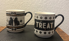 New Anthropologie Bistro Tile  Halloween Mug-Black Cats or Trick/Treat picture