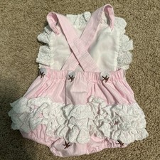 Vintage Trendy Toddler Ruffle Butt Pink White Sunsuit Girls Toddler 9 months picture